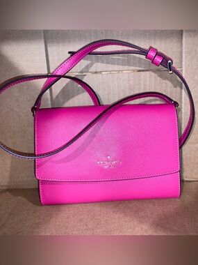 Kate Spade Perry Candied Plum Leather Flap Crossbody Bright Barbie Pink